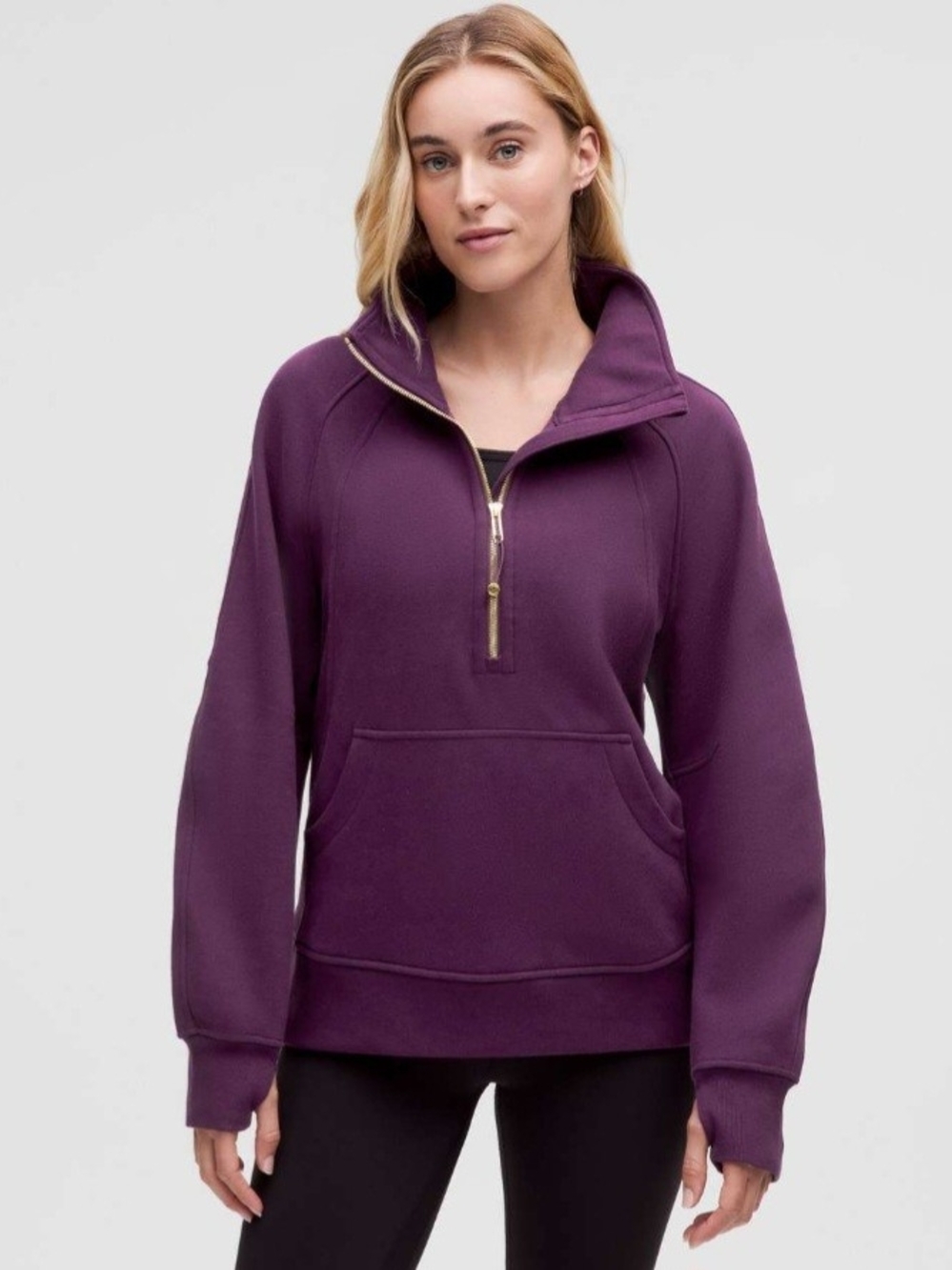 Lululemon Magenta Oversized Funnel Neck Scuba With Long Gold Zip Size M/L